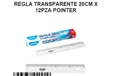 REGLA TRANSPARENTE 20cm CJA 12UND POINTER