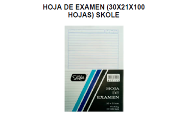 HOJA DE EXAMEN 30x21x100HOJAS SKOLE